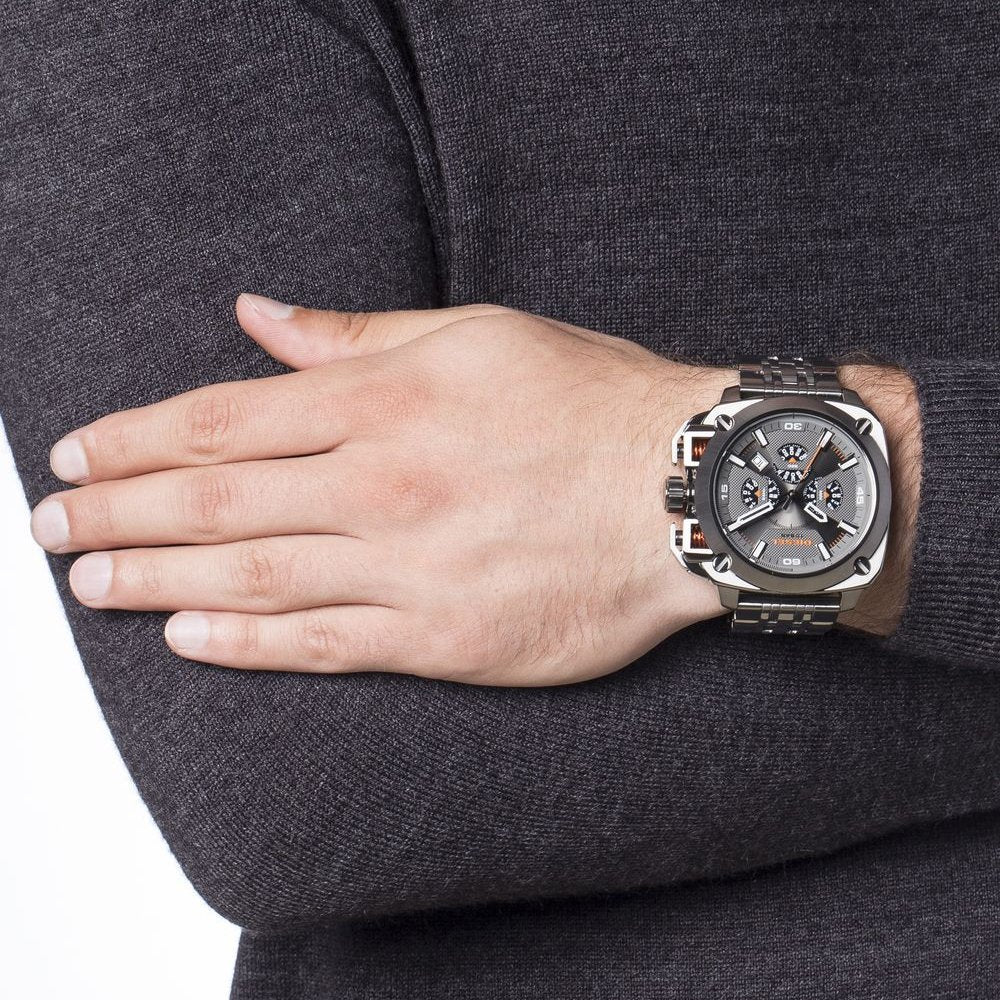 Diesel BAMF Chronograph Gray Dial Gray Steel Strap Watch For Men - DZ7344 Buy Now By Diesel