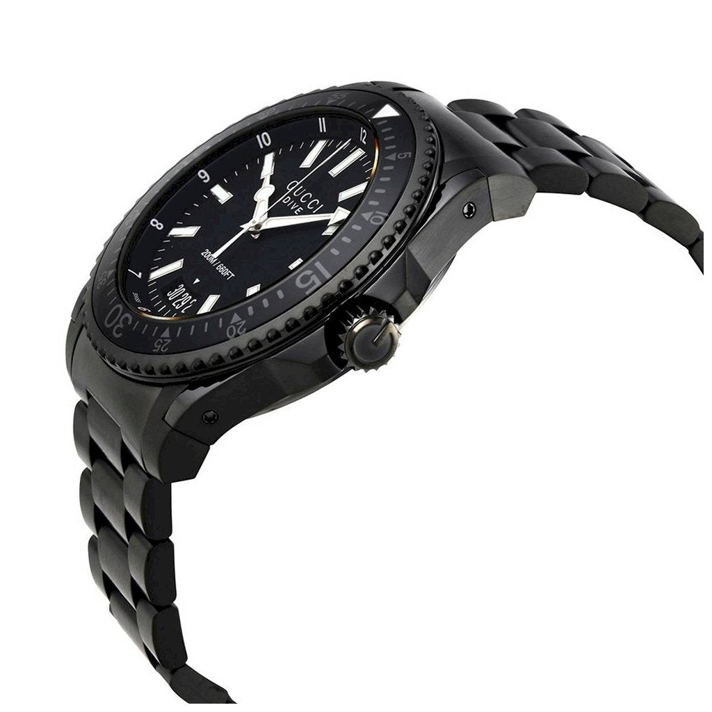Gucci Dive Quartz Black Dial Black Steel Strap Watch For Men - YA136205 Buy Now By Gucci