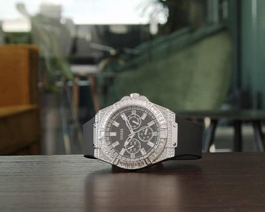 Guess Baguette Crystals Black Dial Black Silicone Strap Watch For Men - GW0208G1 Buy Now By Guess