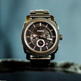 Fossil Machine Chronograph Black Dial Grey Steel Strap Watch for Men - FS4662