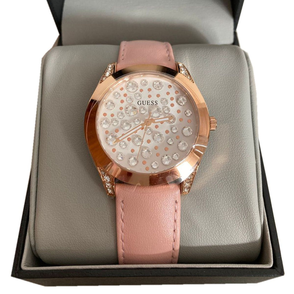Guess Wonderlust Beige Dial Pink Leather Strap Watch for Women - W1065L1