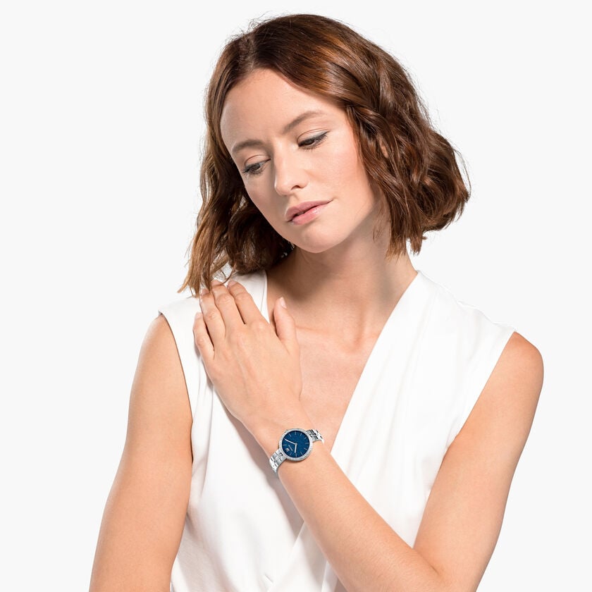 Swarovski Cosmopolitan Blue Dial Silver Steel Strap Watch for Women - 5517790 Buy Now By Swarovski