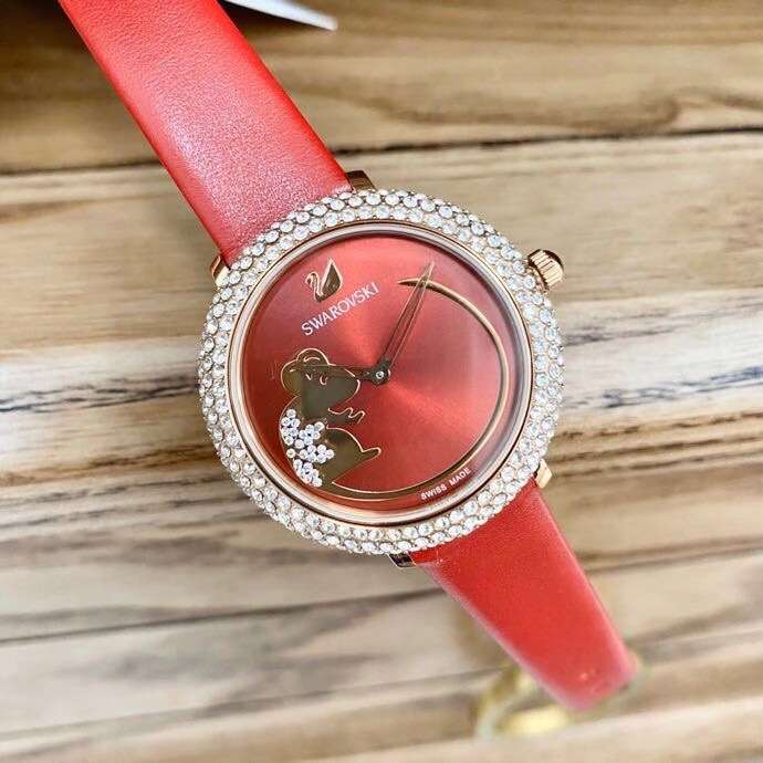 Swarovski Crystal Frost Red Dial Red Leather Strap Watch for Women - 5519226 Buy Now By Swarovski