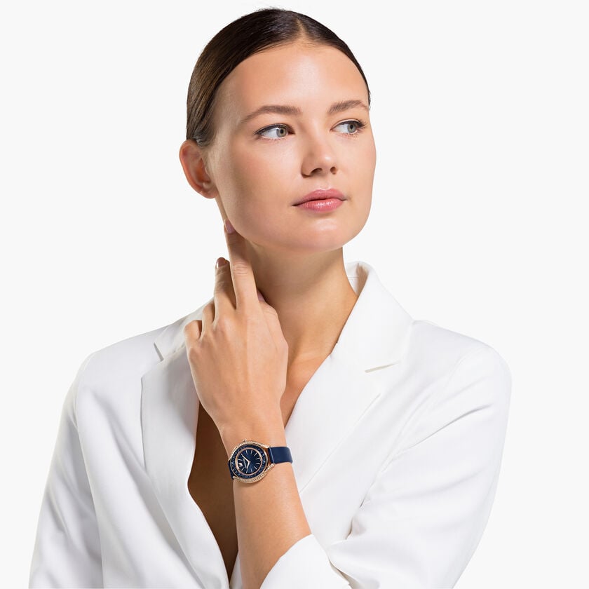 Swarovski Crystalline Aura Blue Dial Blue Leather Strap Watch for Women - 5519447 Buy Now By Swarovski