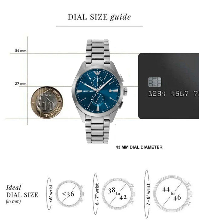 Emporio Armani Claudio Chronograph Blue Dial Silver Steel Strap Watch For Men - AR11541 Buy Now By Emporio Armani