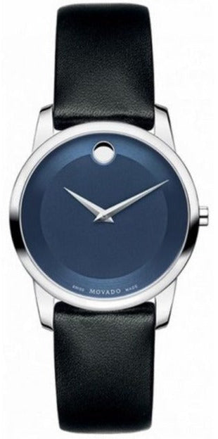 Movado Museum Blue Dial Black Leather Strap Watch For Women - 0606611 Buy Now By Movado