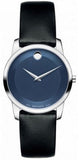Movado Museum Blue Dial Black Leather Strap Watch For Women - 0606611 Buy Now By Movado