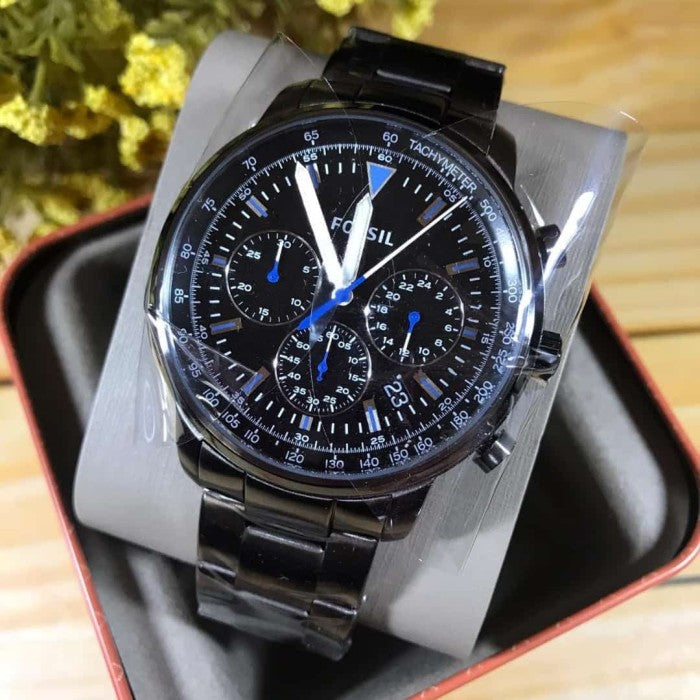 Fossil Goodwin Chrono Analog Black Dial Grey Steel Strap Watch for Men - FS5518 Buy Now By Fossil