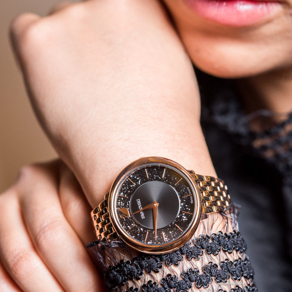 Swarovski Crystalline Chic Analog Black Dial Rose Gold Steel Strap Watch for Women - 5544587 Buy Now By Swarovski