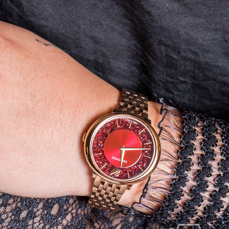 Swarovski Crystalline Chic Red Dial Rose Gold Steel Strap Watch for Women - 5547608 Buy Now By Swarovski