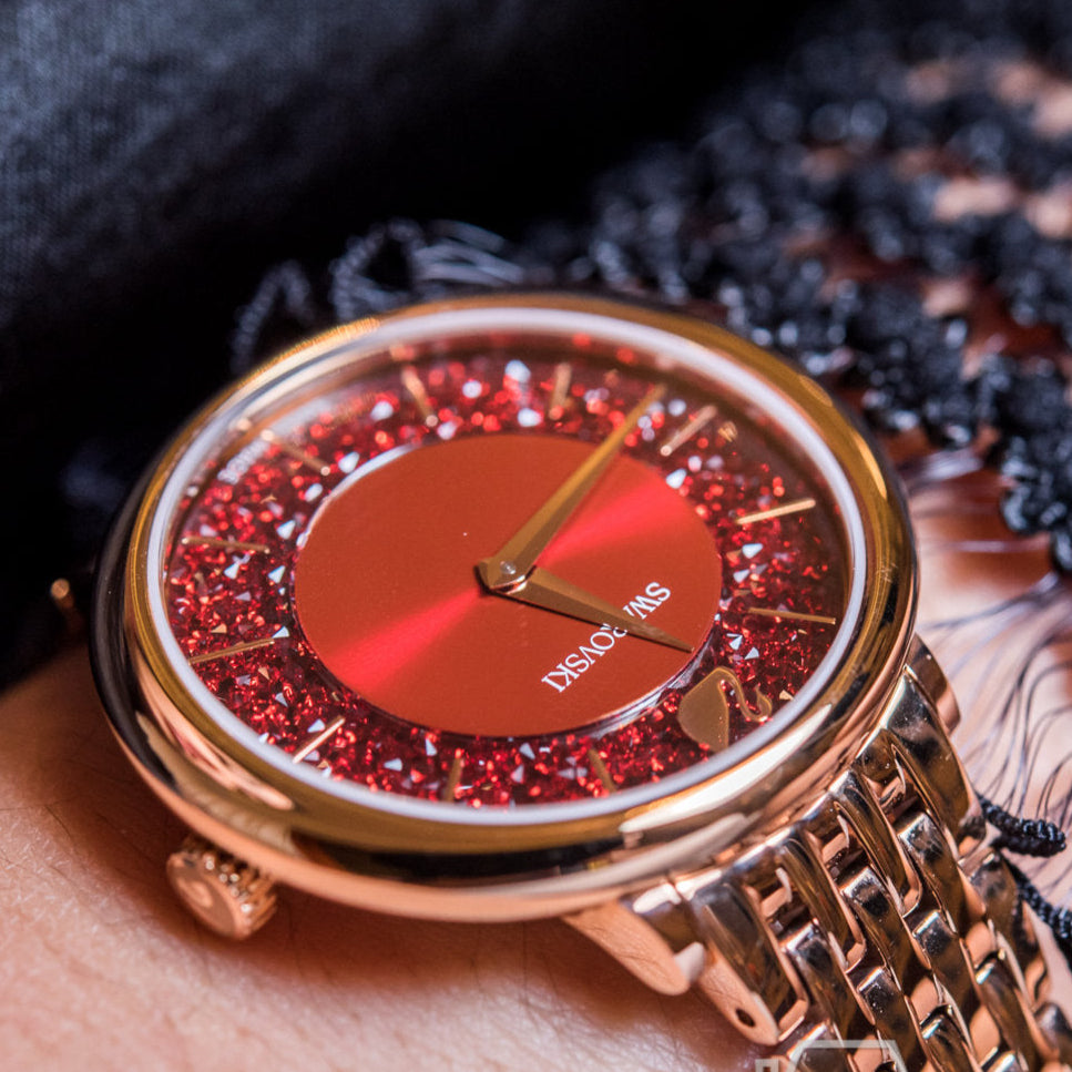 Swarovski Crystalline Chic Red Dial Rose Gold Steel Strap Watch for Women - 5547608 Buy Now By Swarovski