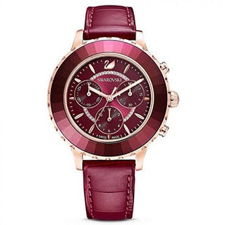 Swarovski Octea Lux Chrono Red Dial Red Leather Strap Watch for Women - 5547642 Buy Now By Swarovski