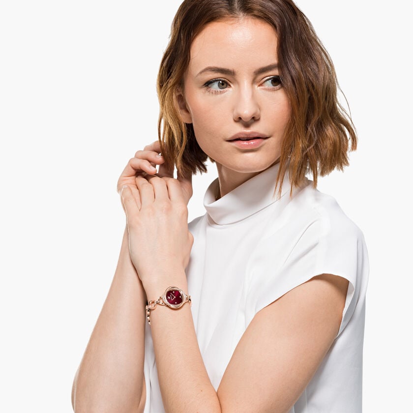 Swarovski Crystal Flower Red Dial Rose Gold Steel Strap Watch for Women - 5552783 Buy Now By Swarovski