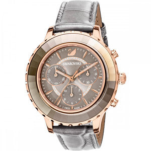 Swarovski Octea Lux Chrono Grey Dial Grey Leather Strap Watch for Women - 5452495 Buy Now By Swarovski