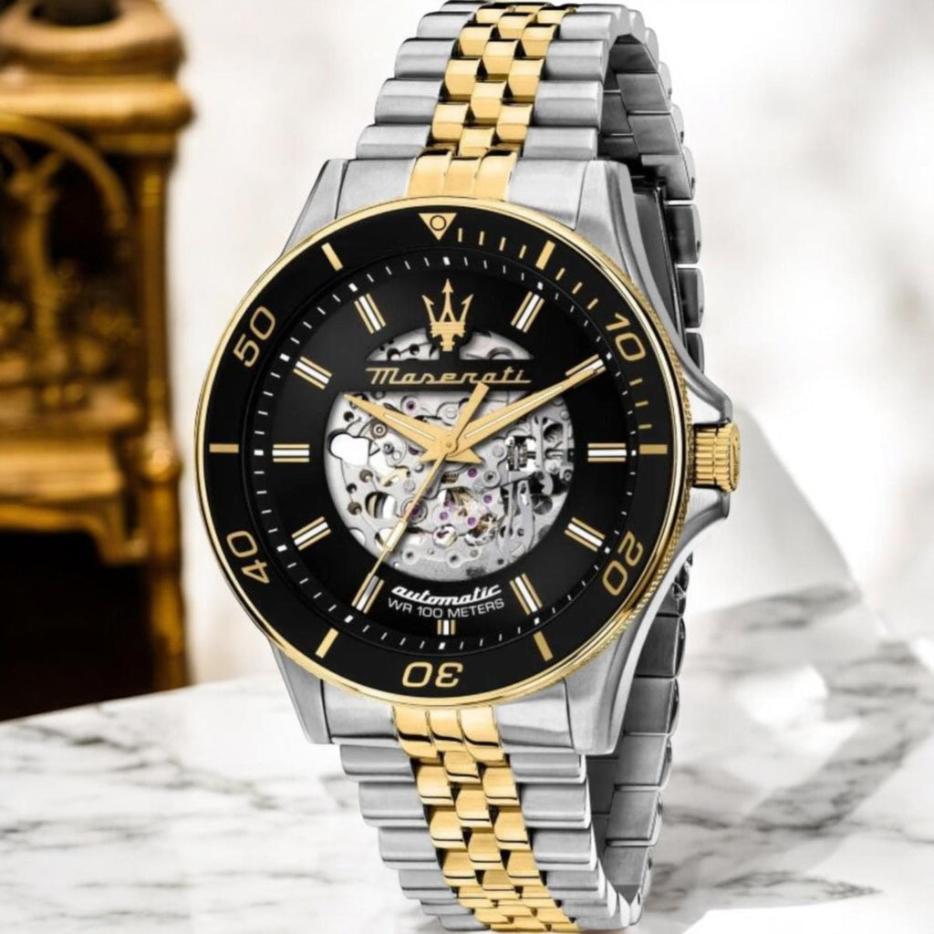 Maserati SFIDA Automatic Skeleton Black Dial Two Tone Steel Strap Watch For Men - R8823140010 Buy Now By Maserati