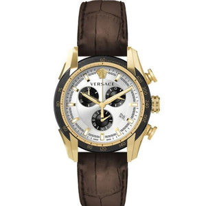 Versace V-Ray Chronograph Quartz White Dial Brown Leather Strap Watch For Men - VE2I00221 Buy Now By Versace