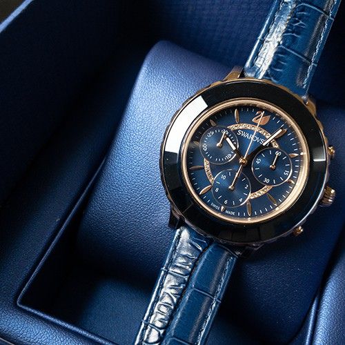 Swarovski Octea Lux Chrono Blue Dial Blue Leather Strap Watch for Women - 5563480 Buy Now By Swarovski