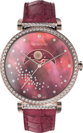 Swarovski Passage Moon Phase Red Dial Red Leather Strap Watch for Women - 5613323 Buy Now By Swarovski