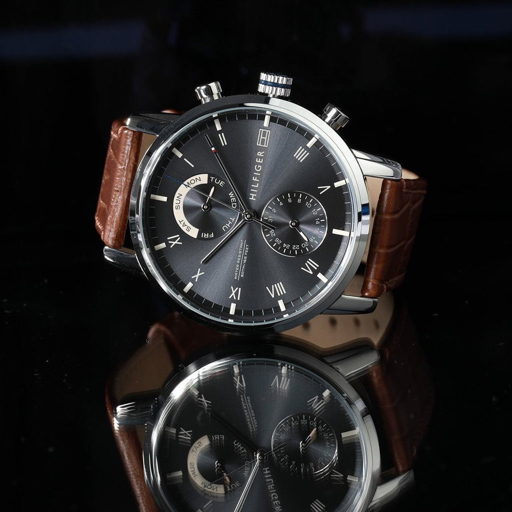 Tommy Hilfiger Kane Grey Dial Brown Leather Strap Watch for Men - 1710398 Buy Now By Tommy Hilfiger