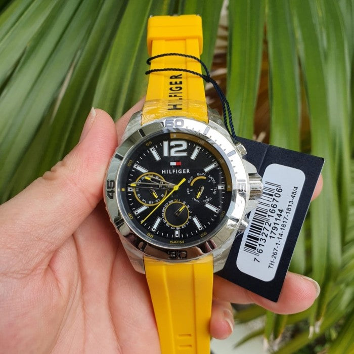 Tommy Hilfiger Sports Multifunction Black Dial Yellow Rubber Strap Watch for Men - 1791144 Buy Now By Tommy Hilfiger