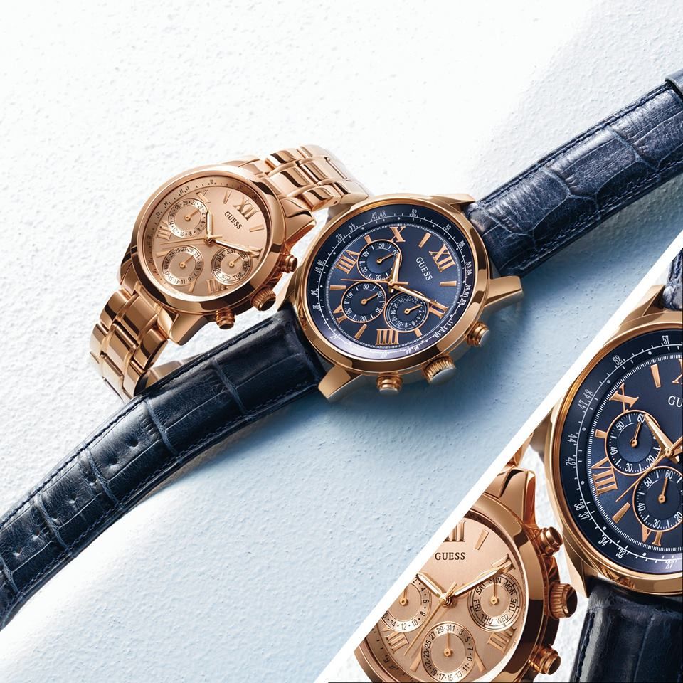 Guess Horizon Chronograph Blue Dial Blue Leather Strap Watch For Men - W0380G5 Buy Now By Guess