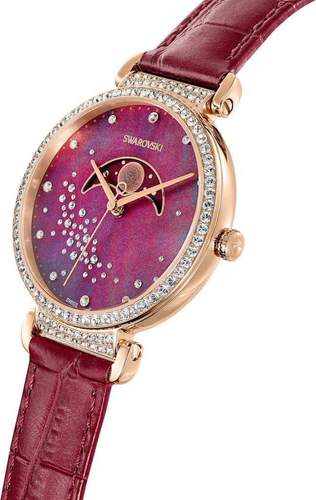 Swarovski Passage Moon Phase Red Dial Red Leather Strap Watch for Women - 5613323 Buy Now By Swarovski