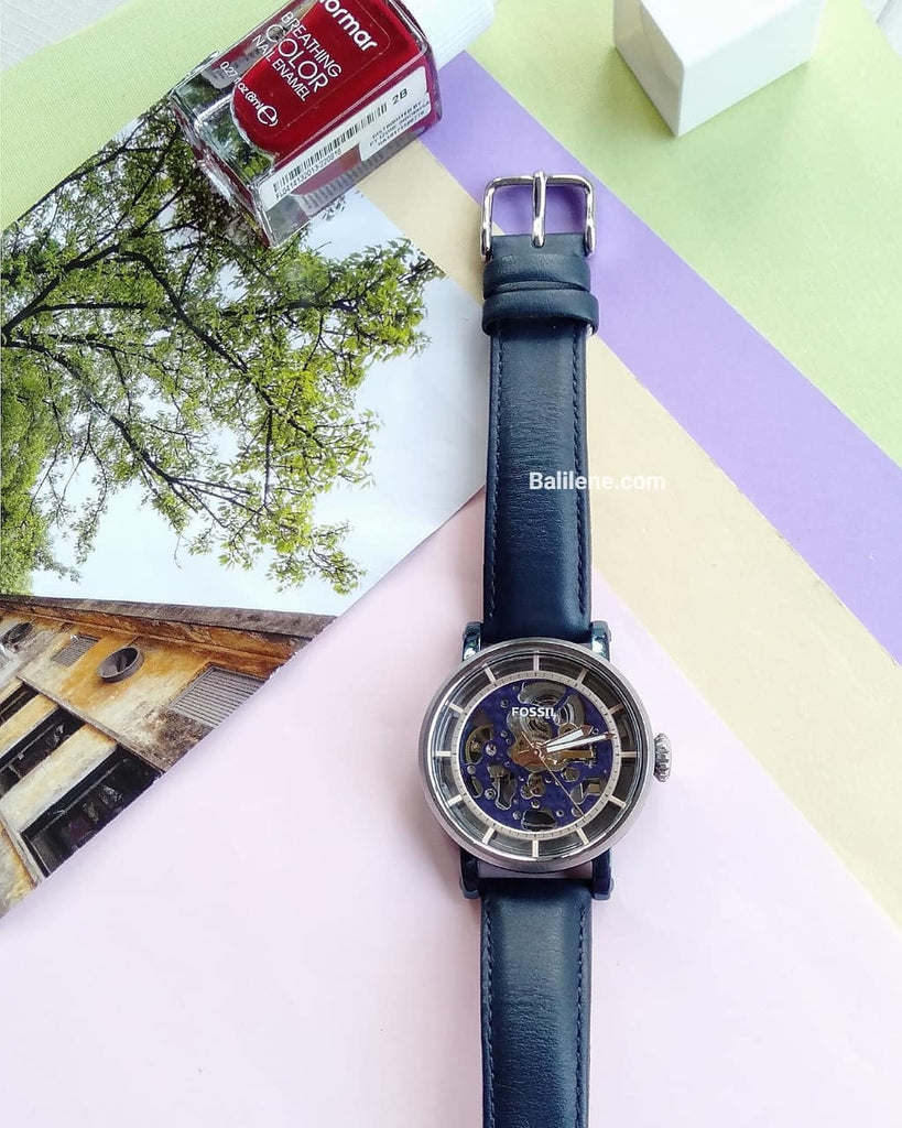 Fossil Boyfriend Skeleton Blue Dial Blue Leather Strap Watch for Women - ME3136 Buy Now By Fossil