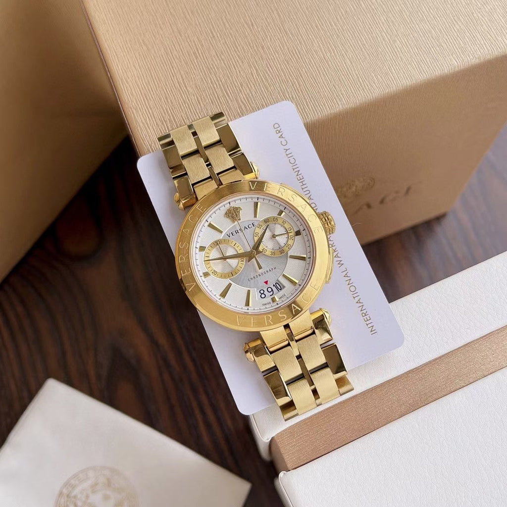 Versace V Racer Chronograph White Dial Gold Steel Strap Watch for Men - VBR060017 Buy Now By Versace