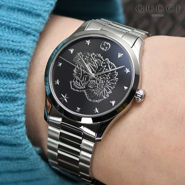 Gucci G Timeless Diamonds Black Dial Silver Steel Strap Watch For Women - YA1264125 Buy Now By Gucci