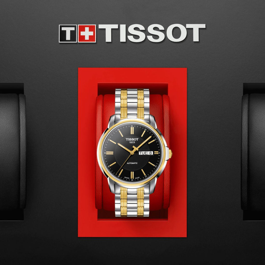 Tissot Automatics III Day Date Black Dial Two Tone Steel Strap Watch For Men - T065.430.22.051.00 Buy Now By Tissot