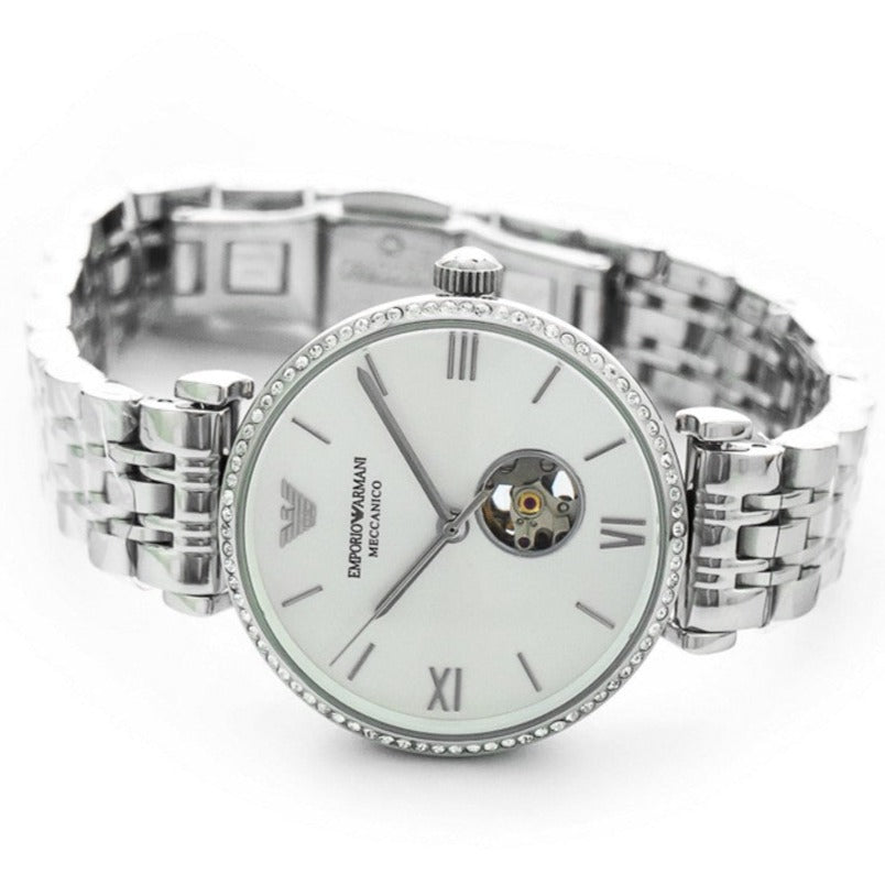 Emporio Armani Gianni T-Bar Automatic Silver Dial Silver Steel Strap Watch For Women - AR60022 Buy Now By Emporio Armani