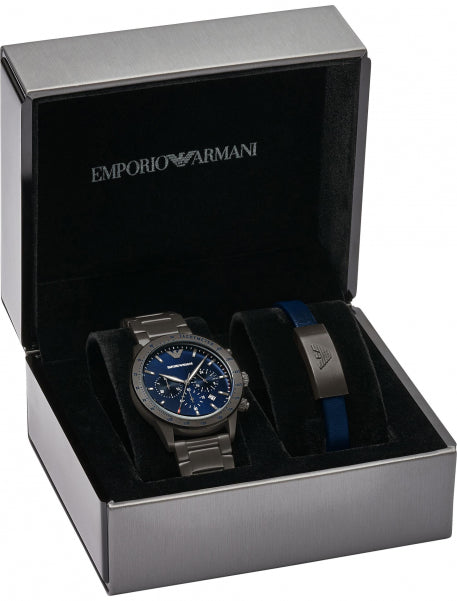 Emporio Armani Mario Chronograph Blue Dial Grey Steel Strap Watch For Men - AR80045 Buy Now By Emporio Armani
