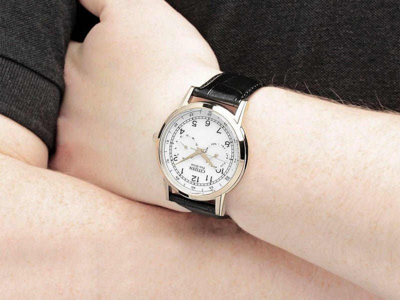 Citizen Watch Eco Drive Day & Date White Dial Black Leather Strap Watch For Men - AO9003-16A Buy Now By Citizen