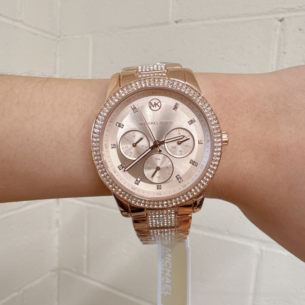 Michael Kors Tibby Chronograph Crystals Rose Gold Dial Rose Gold Steel Strap Watch For Women - MK6826 Buy Now By Michael Kors