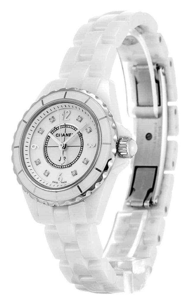 Chanel J12 Diamonds Quartz Mother of Pearl White Dial White Steel Strap Watch for Women - J12 H2570 Buy Now By Chanel