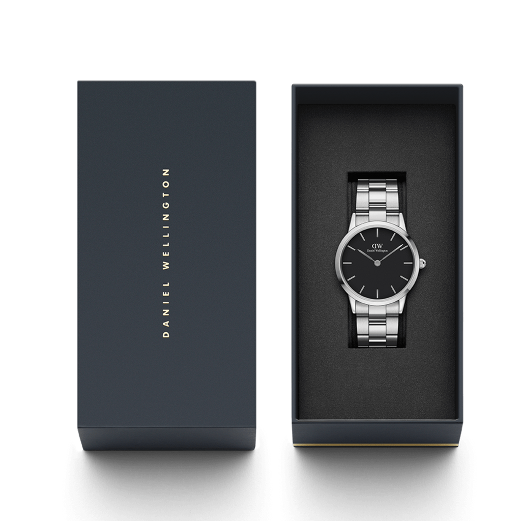 Daniel Wellington Iconic Link Black Dial Silver Steel Strap Watch For Women - DW00100342 Buy Now By Daniel Wellington