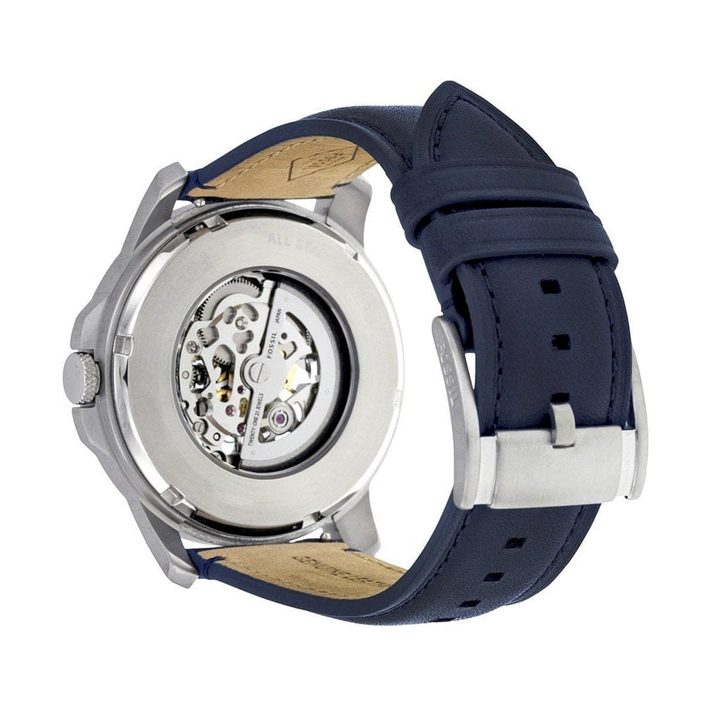 Fossil Grant Automatic Skeleton Silver Dial Blue Leather Strap Watch for Men - ME3111 Buy Now By Fossil