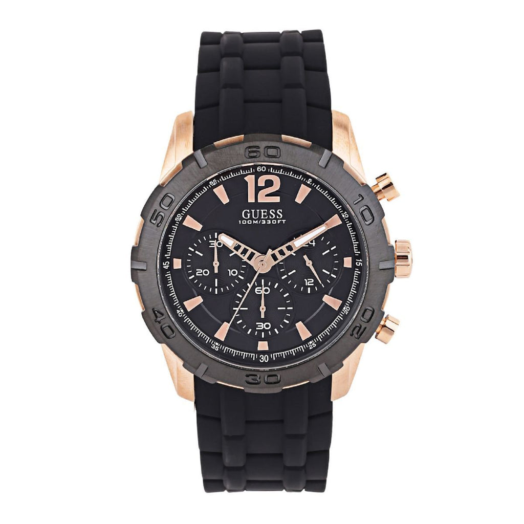Guess Caliber Chronograph Black Dial Black Rubber Strap Watch for Men - W0864G2 Buy Now By Guess