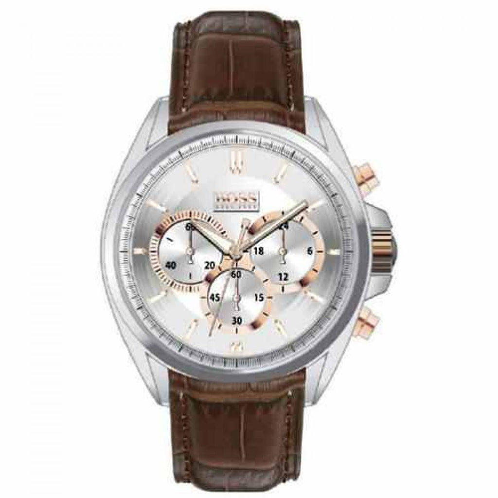 Hugo Boss Driver Quartz Silver Dial Brown Leather Strap Watch For Men - HB1512881 Buy Now By Hugo Boss