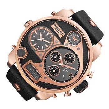 Diesel Big Daddy Gold & Black Dial Black Leather Strap Watch For Men - DZ7261 Buy Now By Diesel