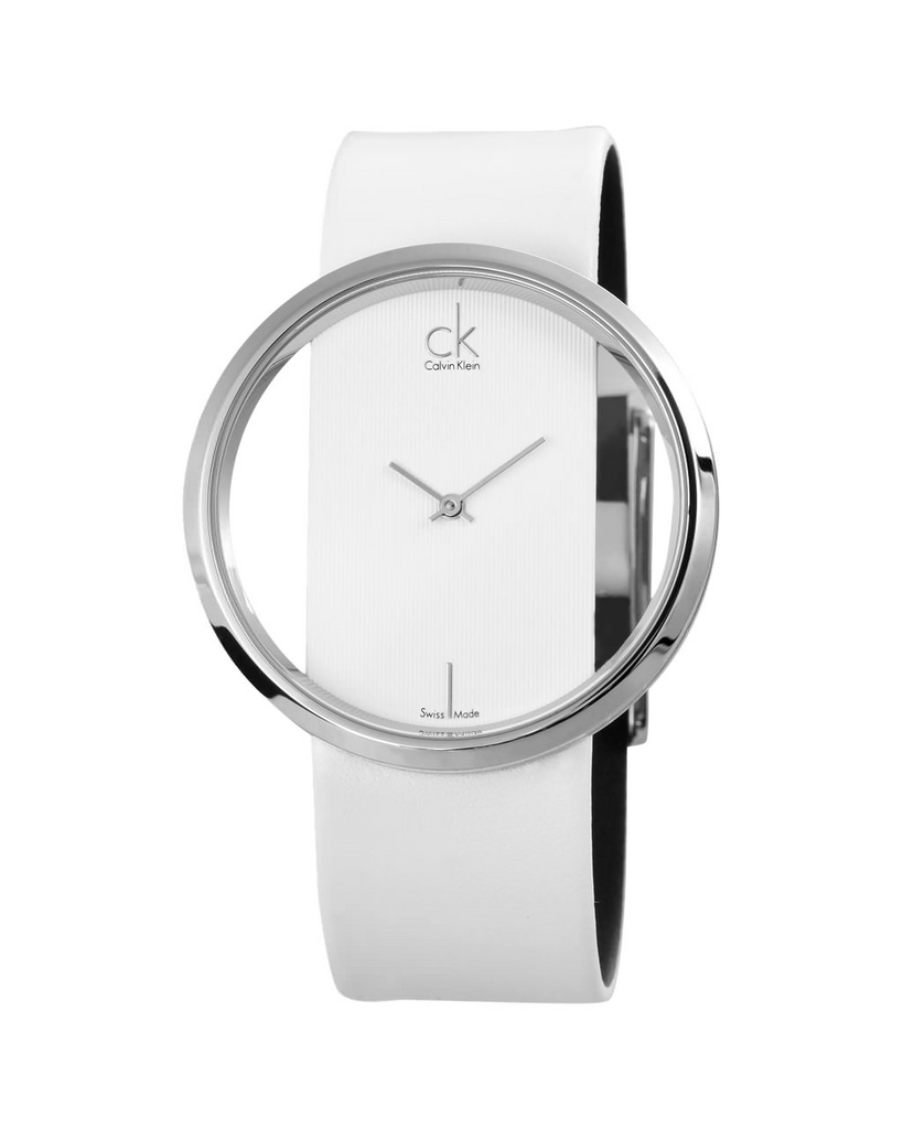Calvin Klein Glam Transparent Dial White Leather Strap Watch for Women - K9423101 Buy Now By Calvin Klein