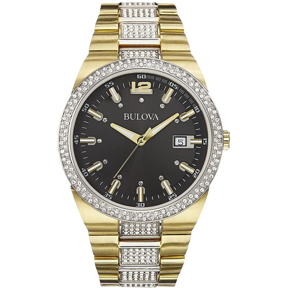Bulova Crystal Black Dial Two Tone Steel Strap Watch for Men - 98B235 Buy Now By Bulova