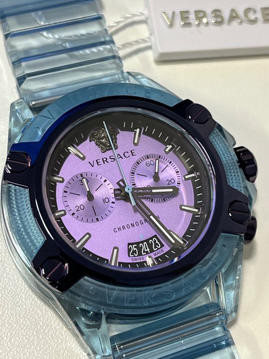 Versace Icon Active Chronograph Purple Dial Blue Silicone Strap Watch For Men - VEZ701523 Buy Now By Versace