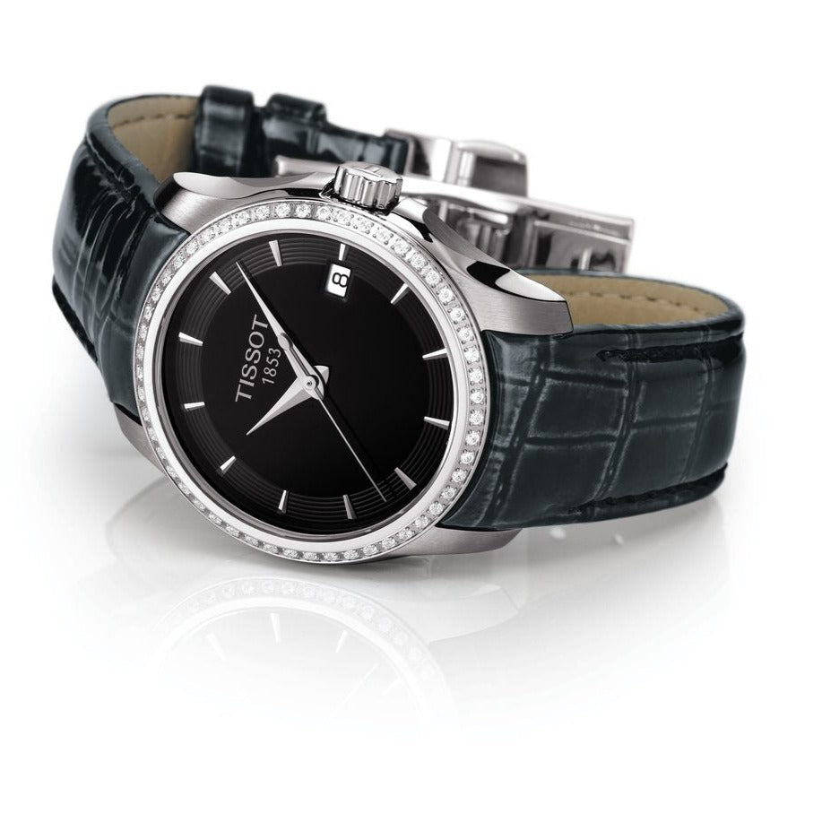 Tissot T Trend Couturier Diamonds Black Dial Black Leather Strap Watch for Women - T035.210.66.051.00 Buy Now By Tissot