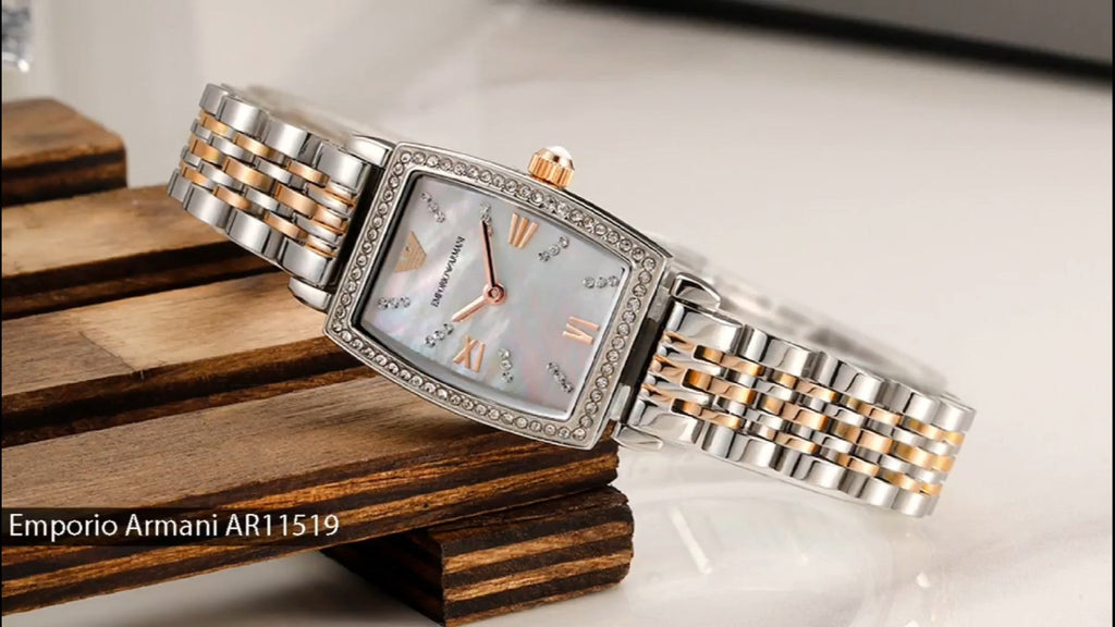 Emporio Armani Gianni T Bar White Mother Of Pearl Dial Two Tone Steel Strap Watch For Women - AR11519 Buy Now By Emporio Armani