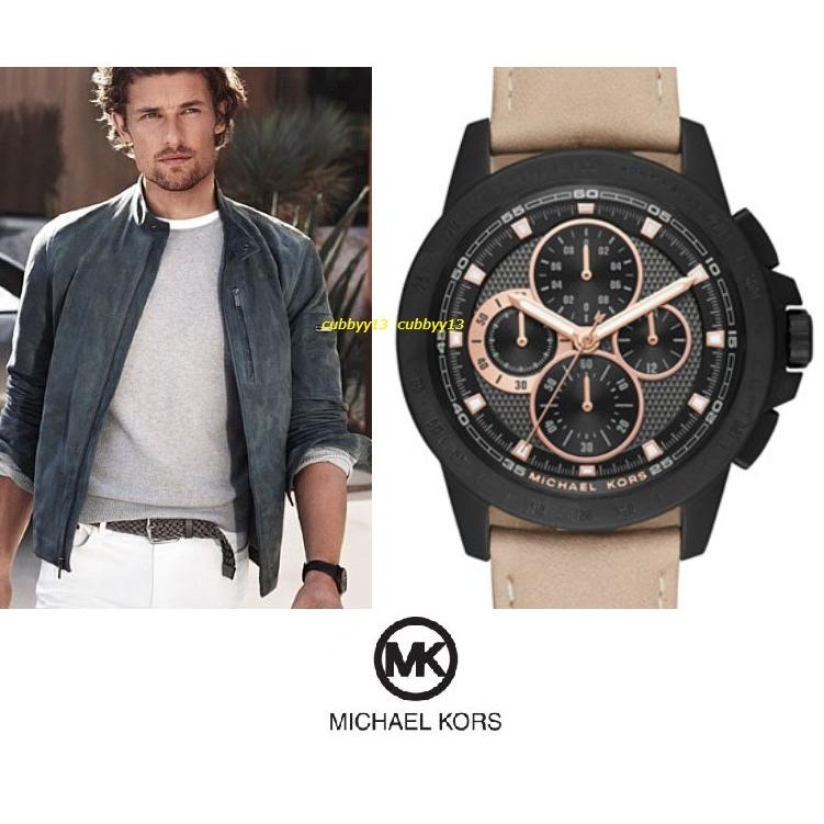 Michael Kors Ryker Chronograph Black Dial Beige Leather Strap Watch For Men - MK8520 Buy Now By Michael Kors