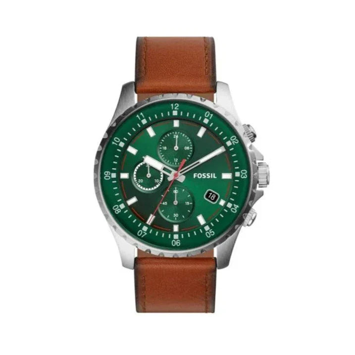 Fossil Dillinger Luggage Chronograph Green Dial Brown Leather Strap Watch for Men - FS5734 Buy Now By Fossil