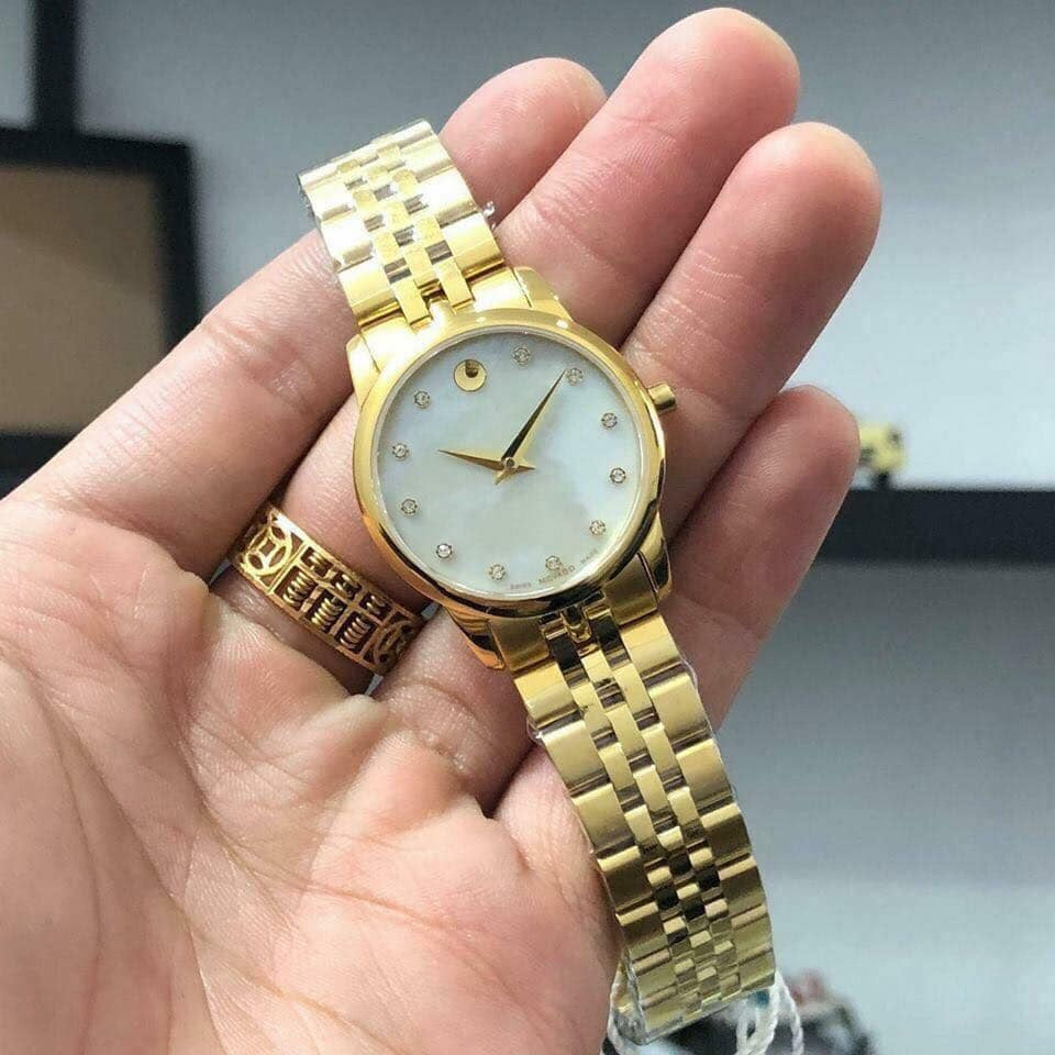 Movado Museum Classic Diamonds Mother of Pearl Dial Gold Steel Strap Watch For Women - 0606998 Buy Now By Movado