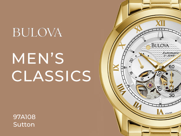 Bulova BVA Skeleton Silver Dial Gold Steel Strap Watch for Men - 97A108 Buy Now By Bulova