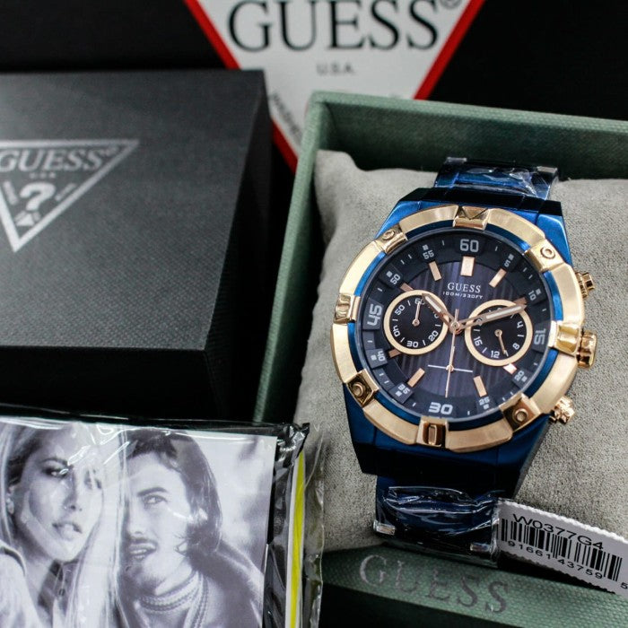 Guess Jolt Analog Blue Dial Blue Steel Strap Watch for Men - W0377G4 Buy Now By Guess